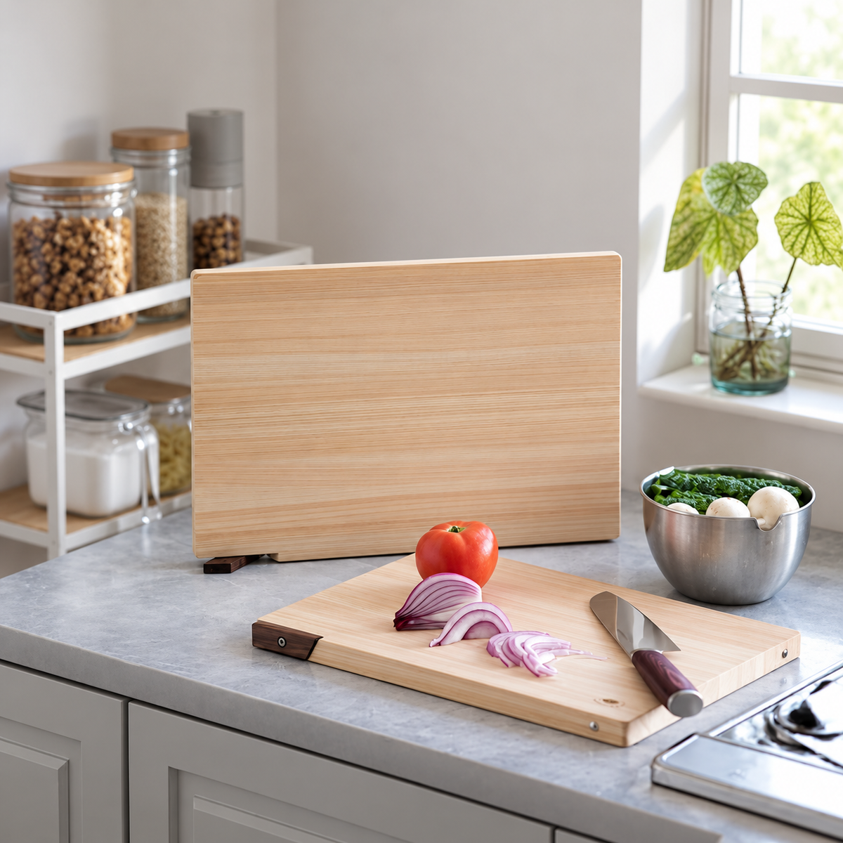 Self-Standing Cypress Wood Cutting Board